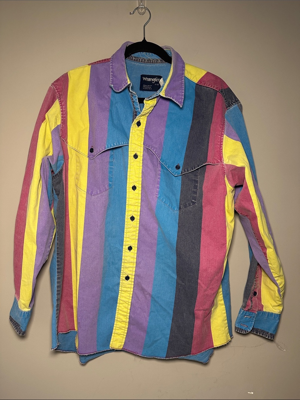 Wrangler Brushpopper Yellow Purple Blue Pink long Striped Western cowboy Shirt